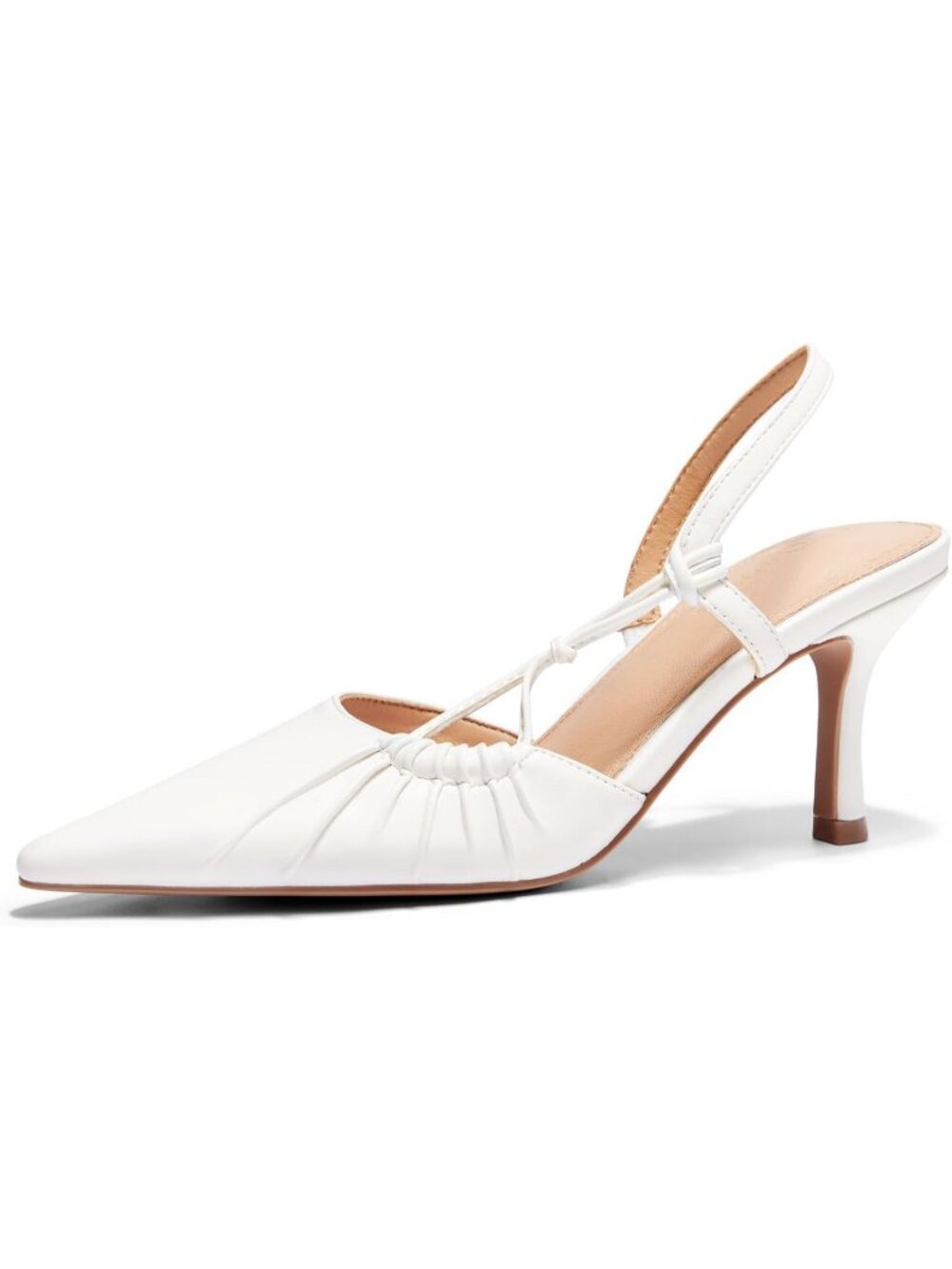 Women's White Slingback Kitten Heels Closed Pointed Toe Pumps Party Dressy Shoes